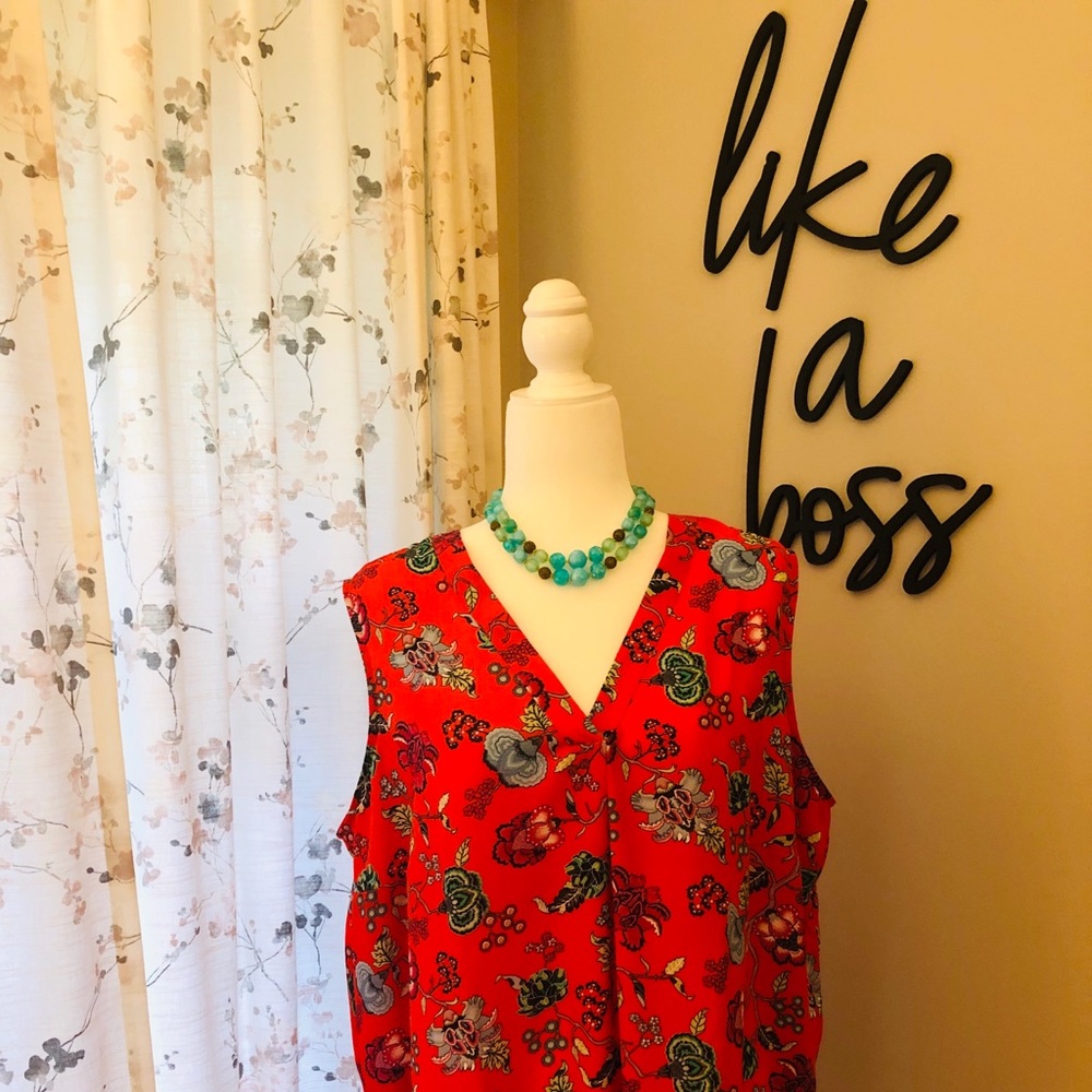Tabitha Webb-Silky Blouse-Red Multi Color-Size XXL